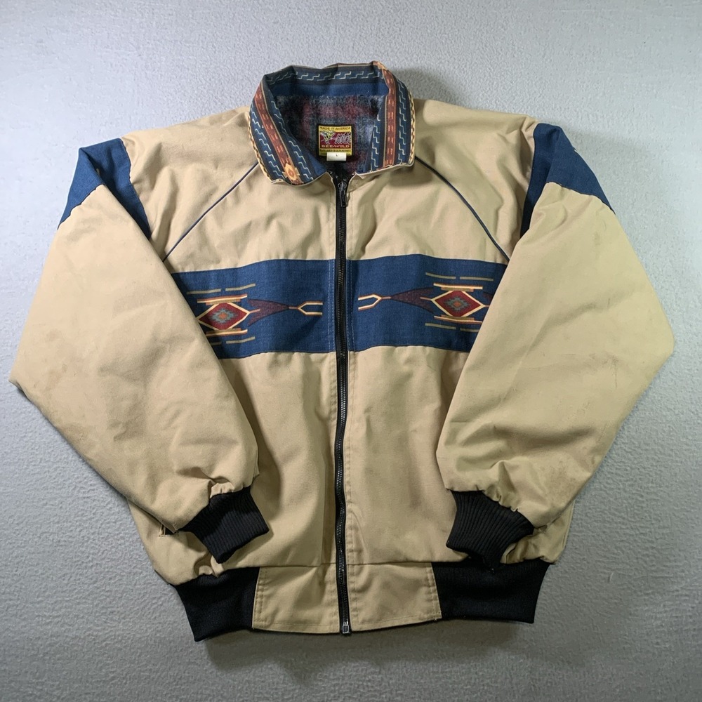 Vintage Bee Wild USA Western Aztec Jacket Medium Bomber Sante Fe Coat Lined